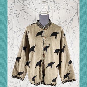 Unbranded Tan Elephant Printed Toggle Front Jacket